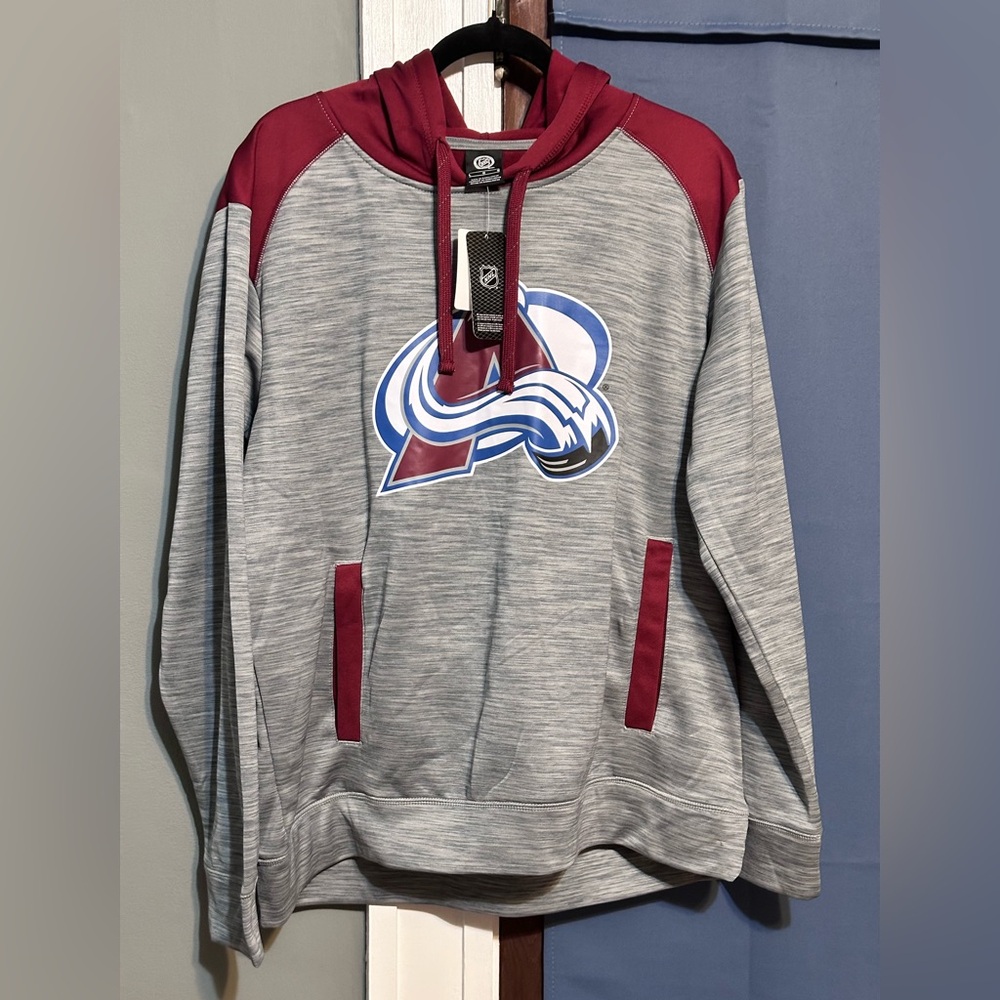 NEW Official NHL Colorado Avalanche Mens Gray/Garnet Hooded Sweatshirt (L)